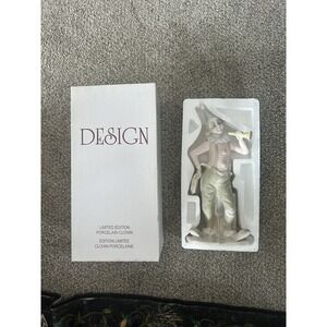 Vintage Large Porcelain Musician Clown 12.5" Pastel Colors Tambourine/Horn New